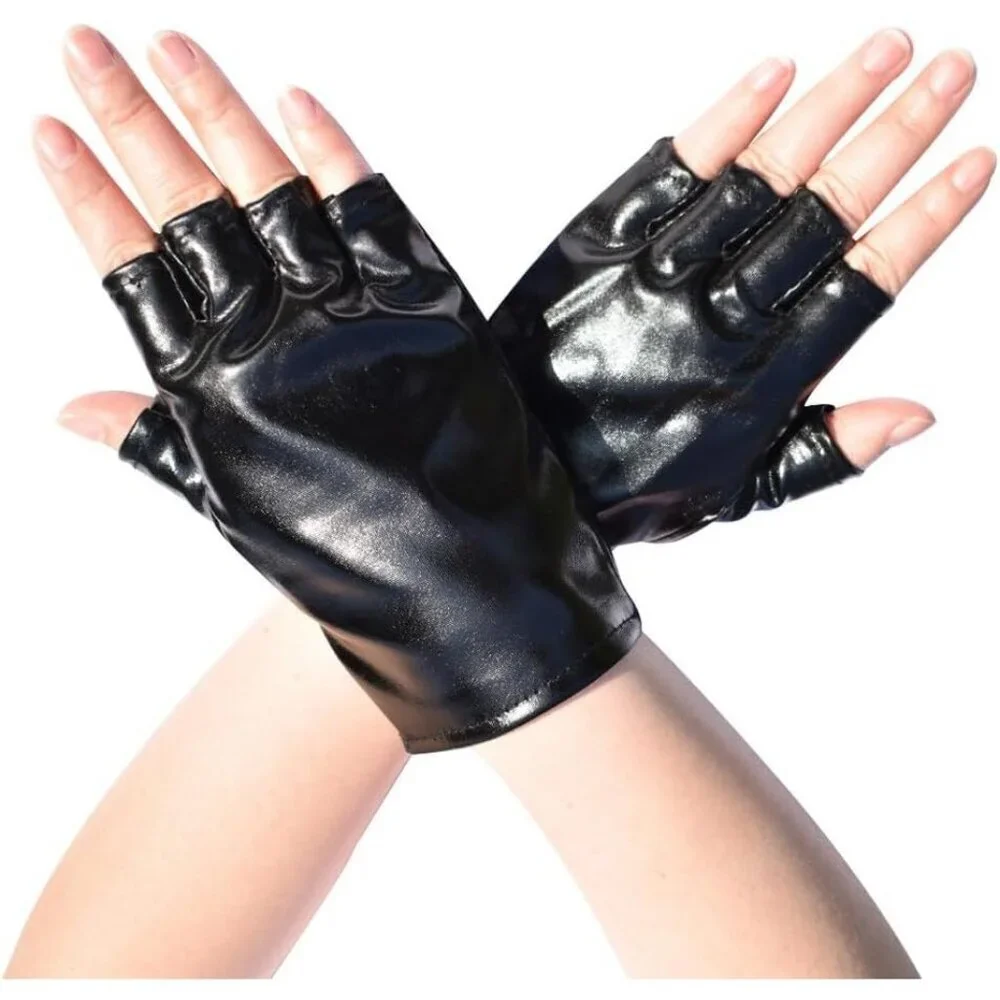 Women's Black-2 Fingerless Cosplay Gothic Gloves Punk Rock Halloween Party